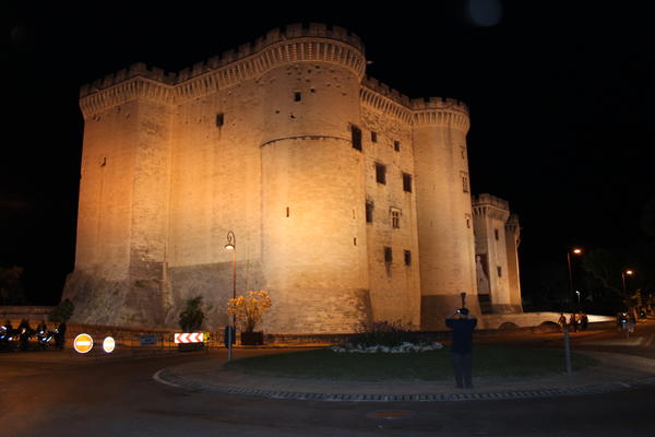 Das Schloss "Château de Tarascon" beleuchtet in der Nacht.